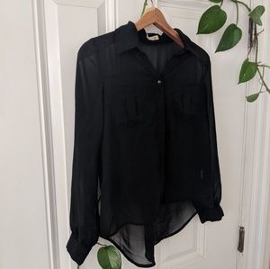 Black chiffon button down blouse